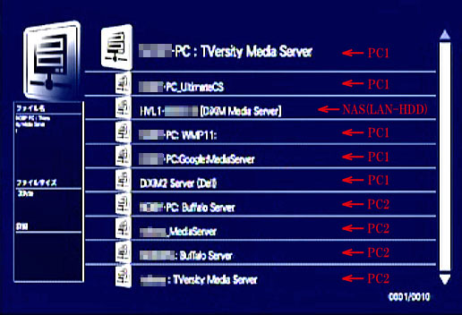 「メディアサーバー」を選択した場合の画面