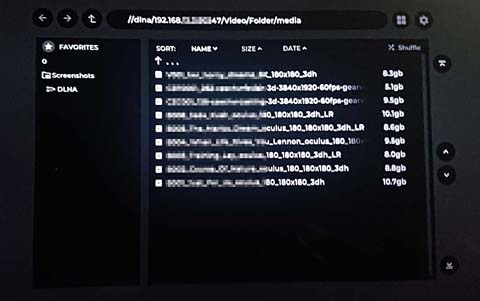 VR動画ファイル（外付けUSB-HDDに保存）のリスト
