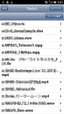 動画ファイルのリスト